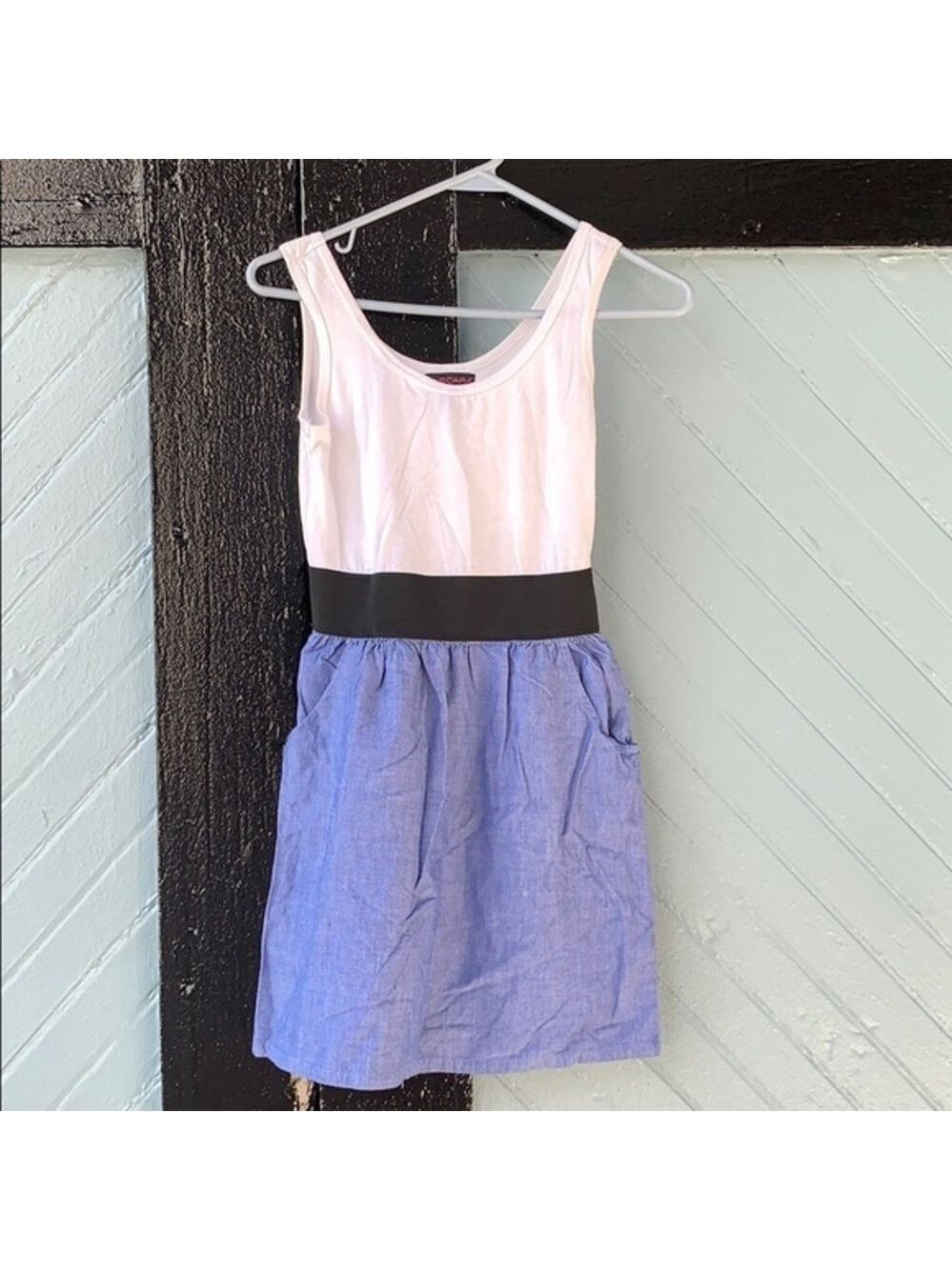 White & Blue Cotton Tank Dress